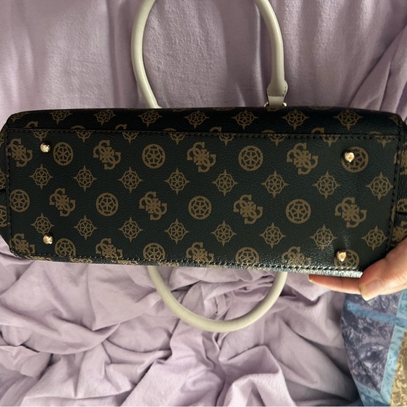 GUESS Olive and Beige Patterned Satchel - Picture 4 of 5